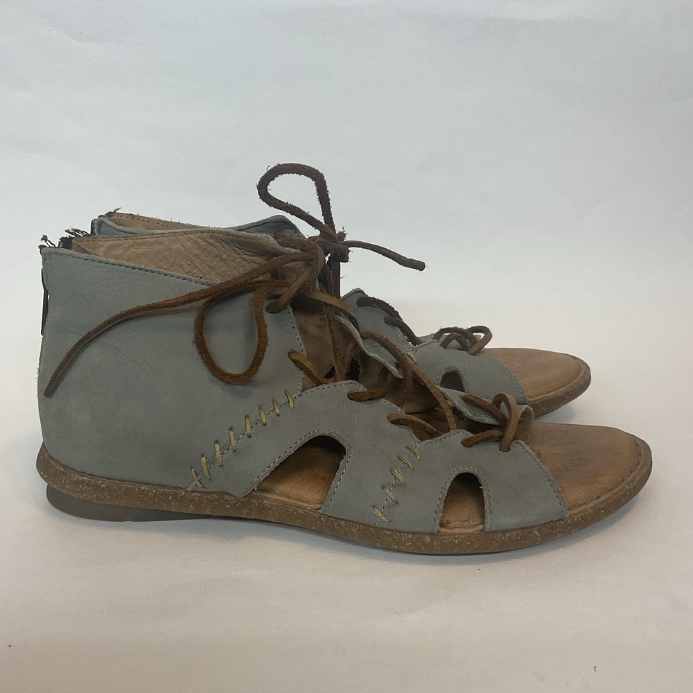 Born Nea Suede Lace Up Gladiator Sandals Blue Gray Zipper Ankle Women's 9/40,5